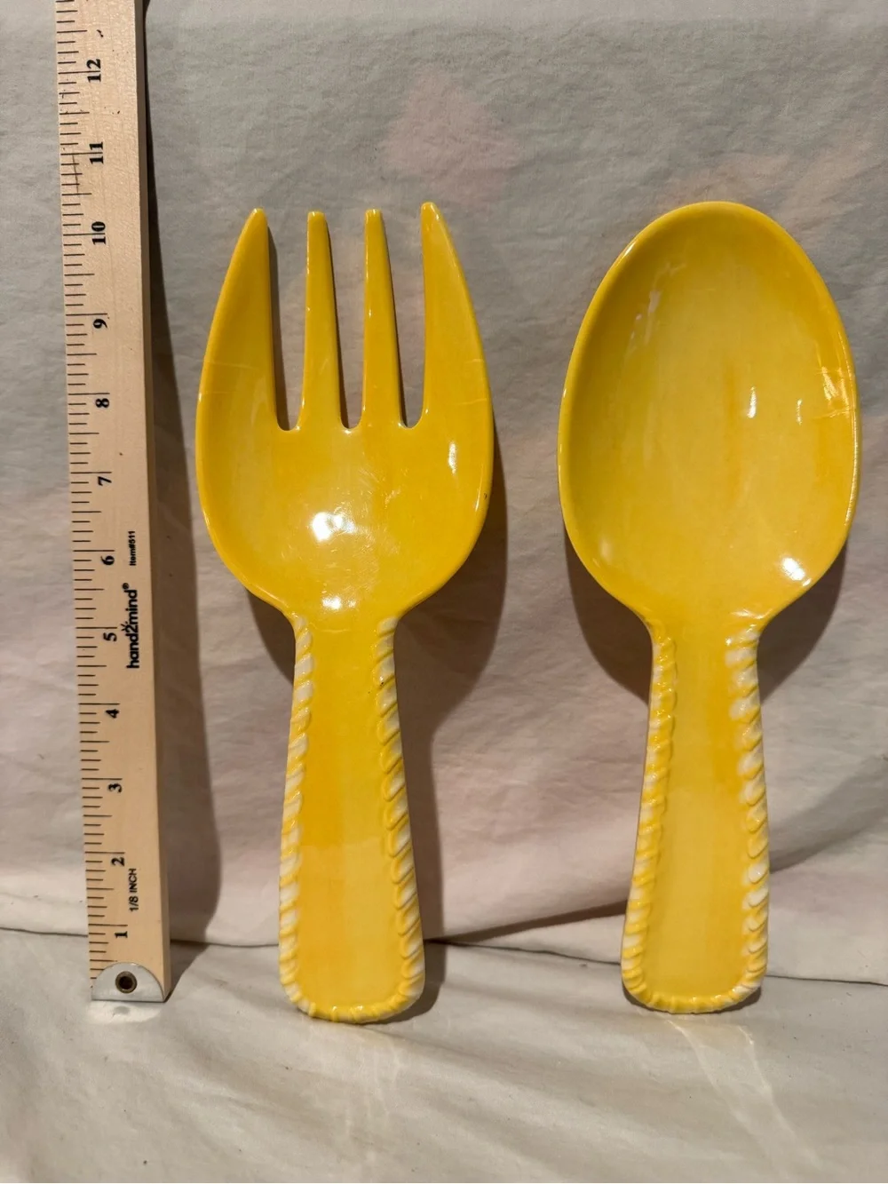 Ceramic Yellow Salad Serving Spoon & Fork Set by